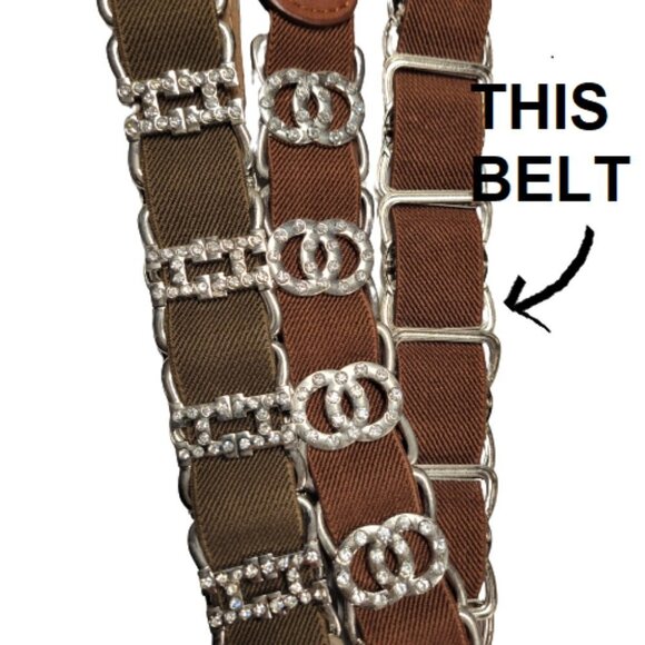 Dark Brown Rhinestones Embellished Belt with Round Rhinestone Buckle - Picture 3 of 11